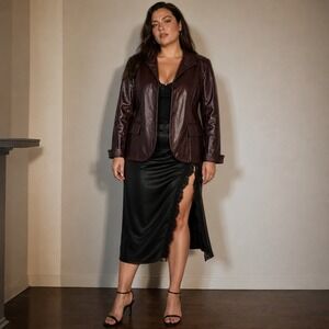 Lafayette 148 New York Genuine Leather Blazer Jacket Size 16 Burgundy Iridescent